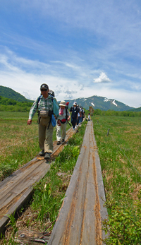 Hikers on Wood Deck